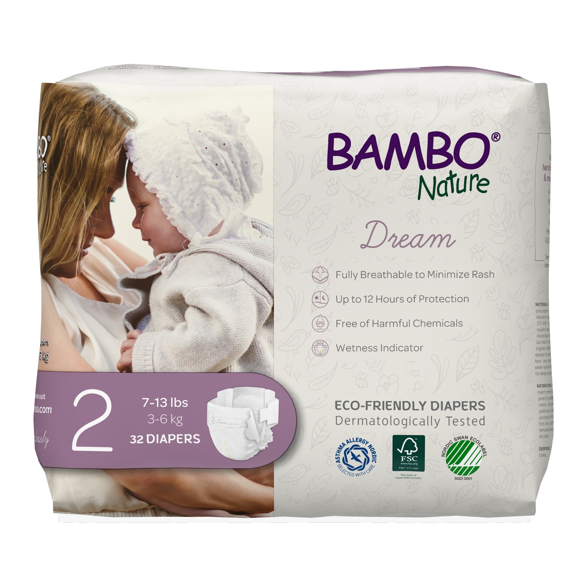 Bambo Nature Baby Diapers Classic Size 2 30 Count 7-13 lbs 