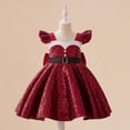 thumbnail image 3 of 2025 Girl's Christmas Princess Dress Sequined Sleeveless Pleated Skirt Flutter Sleeves Dress Red, 3 of 3