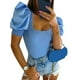 thumbnail image 1 of VISgogo Tops de punto para mujer, manga corta abullonada, cuello profundo, color sólido, fiesta en la calle, camisa envuelta de verano VISgogo moda, 1 of 9