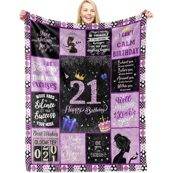 21st Birthday Blankets for Girls, 21st Girl Birthday Blanket 60"x80" Birthday Decoration, Sweet 21st Girls Birthday Blanket Throw Blanket for Couch Bed, Soft Blanket Birthday Blankets for Girl