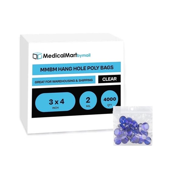 MMBM 2 Mil 3" x 4" Mini Zipper Plastic Reclosable Bags with Hang Hole 4000 Pcs