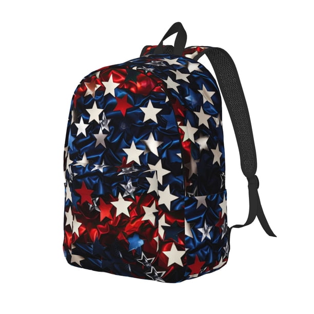Disketp Red Blue White Stars Mochila de Lona Estampada, Mochila Escolar de Viaje Ligera para Estudiantes y Portátil-Medium