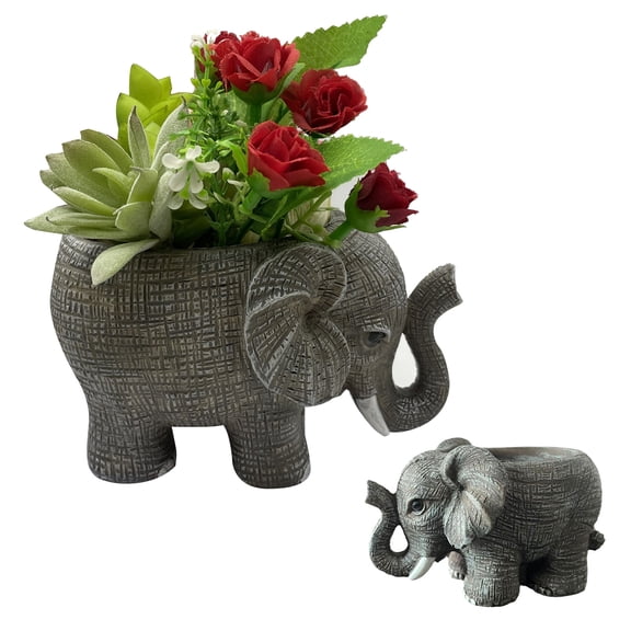 Hugtrea Resin Elephant Shaped Planter Cute Animal Flower Pot for Indoor Plants Small Cactus Pot for Office Home Desktop Decor