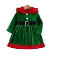 thumbnail image 2 of YWDJ Girls Casual Dress Christmas s Velvet Dresses Dresses Clashing Velvet Belted Dresses Hooded Dresses Ages 3-8 Green 3Y, 2 of 7