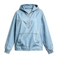 thumbnail image 5 of Women's Half Zip Denim Hoodie Pullover Jackets Jean Tops Oversized Long Sleeve Hooded Shirts with Front Pocket Casual Fall Outerwear, 5 of 5