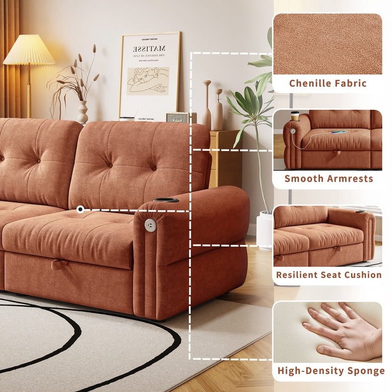 77" Convertible Sofa Bed – 2-in-1 Loveseat & Guest Bed, Chenille Fabric, 600lb Capacity