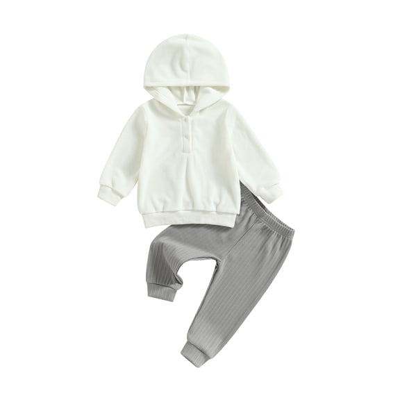 Bagilaanoe 2PCS Toddler Baby Boy Long Pants Set Plush Long Sleeve Hoodie Pullover Tops Sweatpants 6M 12M 2T 3T 4T 5T Kids Casual Sweatsuits