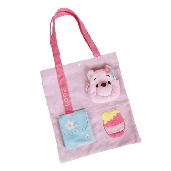 Disney Flower Fairy Series Doll Pendant Strawberry Winnie the Pooh Kiki Plush Toy Sleeping Doll（Winnie the Pooh Spring Outing Canvas Bag）