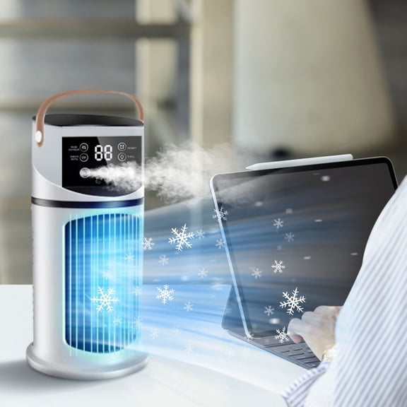 Portable Air Conditioner Fan, Mini Air Cooling Fan with 9 Speeds Portable Air Cooling Fan with 120° Oscillating 2-8H Timer, 640ml Cooling Mist USB Desktop AC Cooler for Bedroom Office Desk