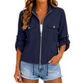 thumbnail image 2 of Womens Zip Up Jacket Roll Tab Sleeve Flap Pocket Drawstring Hem Utility Lightweight Cropped Jackets Women SoftLightweight Fall Jacket Daily Travel Outfits, 2 of 5