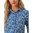 thumbnail image 5 of DARING DIVA Women's Long Sleeve Point Collar Ditsy Floral Shirt L Deep Blue, 5 of 6