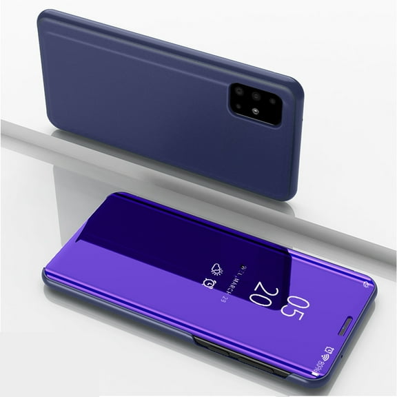 Dteck For Samsung Galaxy A51 4G,Slim Flip Smart Shockproof Clear View Mirror Stand Case Hybrid Hard PC Protective Phone Cover ,Purple