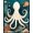 Teal Cream Orange, Pattern 12, variant on ODIKA 8'x10' Washable Area Rug Circle Nautical Octopus Vintage Creature Coral Motif Dotted Border for Dining Room, Large Office, Lounge, Non-Slip Chair-Friendly Mat