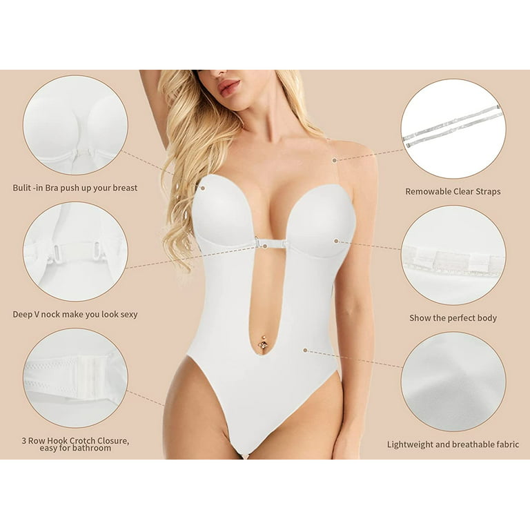 Womens Shapew One Piece Clear Straps Deep V Plunge Push Up Bra Backless  Bodysuit
