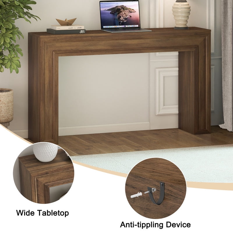 PLAMLE 55 Inch Console Table for Entryway, Narrow Sofa Table Behind Couch with Storage Shelf, Farmhouse Wooden Hallway Table for Living Room, Foyer, Small Spaces