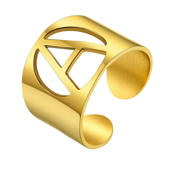 KeyStyle Gold Plated Initial Rings for Women Letter Statement Cuff Rings for Men Adjustable Jewelry Birthday Gift for Women