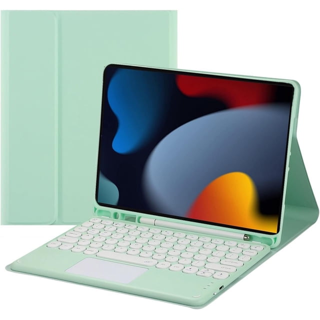 Funda con Teclado Táctil Bluetooth para iPad 9th/8th/7th, 10.2 Pulgadas, con Soporte para Lápiz (Verde)