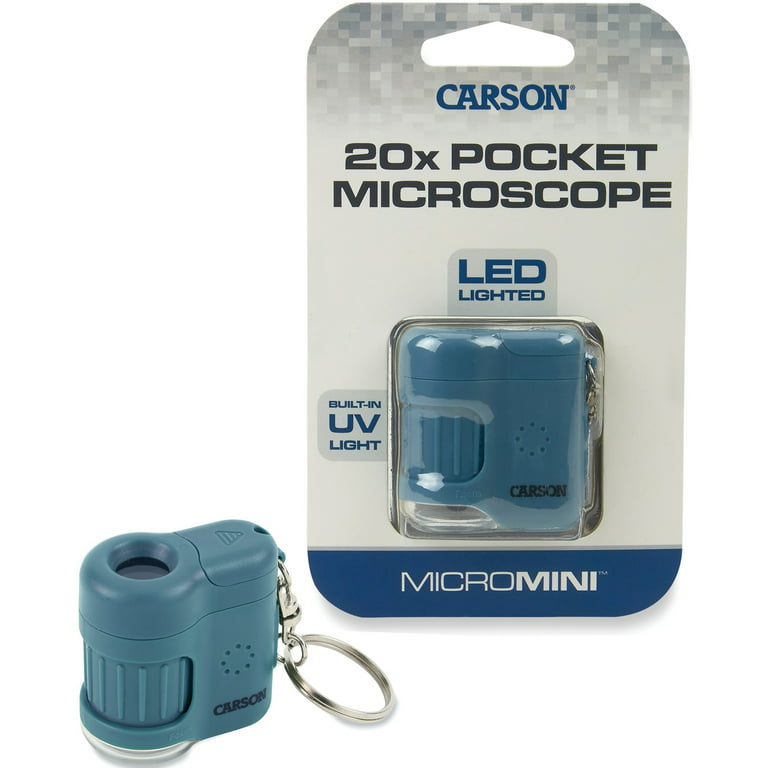 Carson MicroMini™ 20x LED Lighted Pocket Microscope with Built-In UV and  LED Flashlight, Blue
