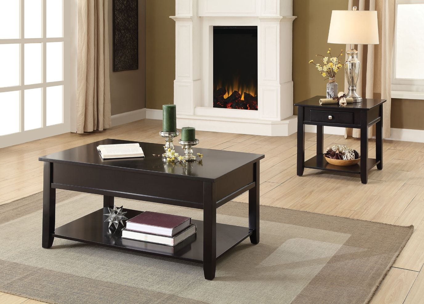 Black Rectangular Wood Lift-Top Coffee Table with Storage