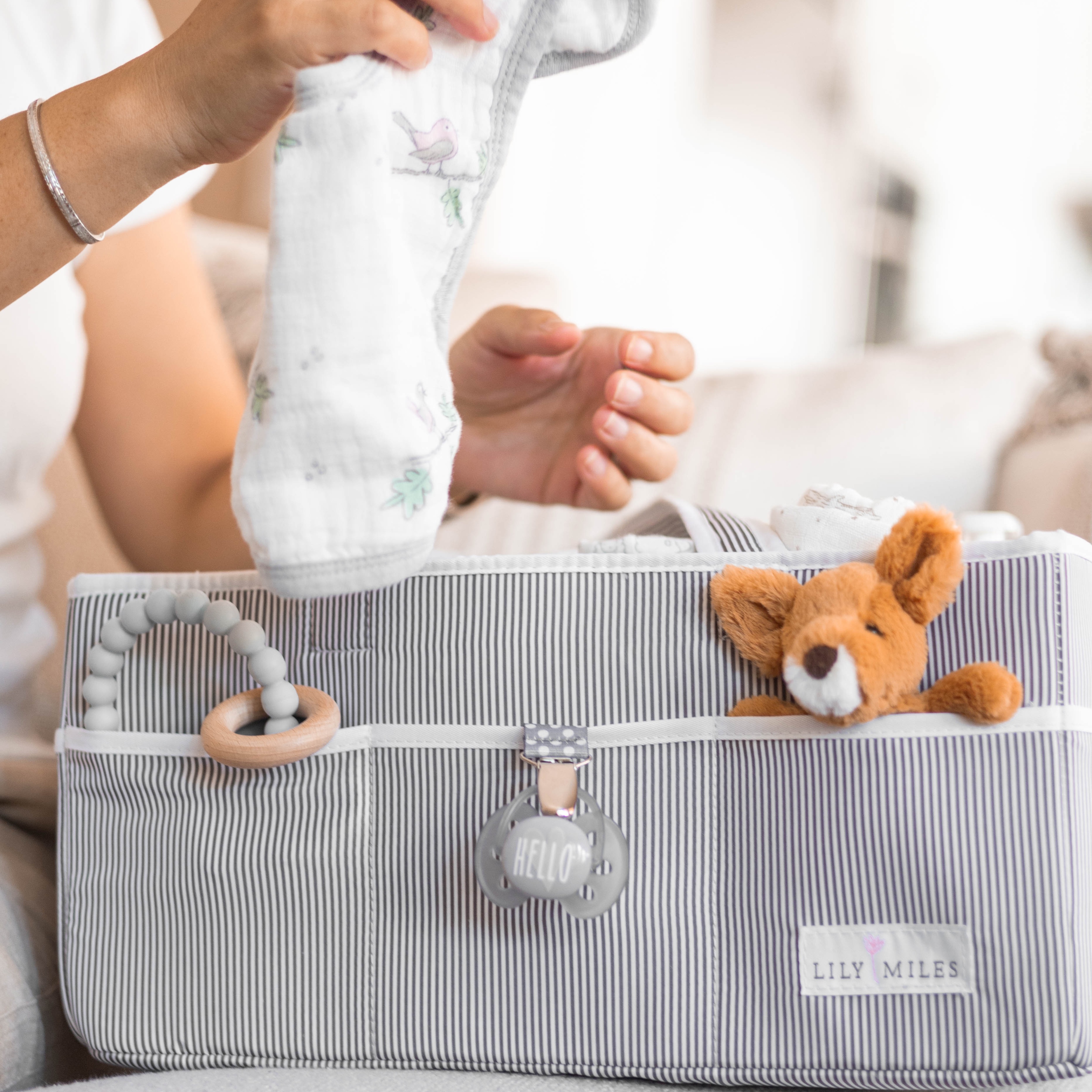 Lily Miles Baby Diaper Caddy Organizer, Large, Gray/Mint photo 5