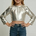thumbnail image 2 of Posijego Girls Cropped Tops Metallic Glitter Dance Party Blouses Little Girls Long Sleeve Shirts Sizes 3-16 Years, 2 of 6