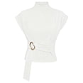 thumbnail image 4 of Rhuody Cute Tops For Women Short Sleeve Crew Neck Button Front Solid Color Tee Simple Women Clothing White, 4 of 4
