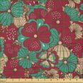 thumbnail image 2 of Ambesonne Floral Fabric by the Yard Microfiber, Folklore Flowers, 10 Yards, Peach Dark Coral, 2 of 2
