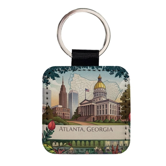 Atlanta, Georgia GA Travel City State Stamp Faux Leather Square Keychain