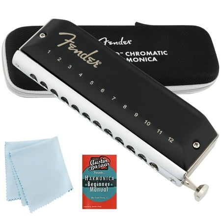 Fender Groove Pro Chromatic 12-Hole Harmonica - Key of C Bundle with Case, Polishing Cloth, and Austin Bazaar Instructional Manual