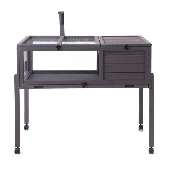 KFFKFF Tortoise Home, Wood Enclosure for Indoors & Outdoors, Mobile Reptile Habitat with Lamp Holder, Small Pet Cage with Elevated Base, Casters for Gecko, Lizard, Snake