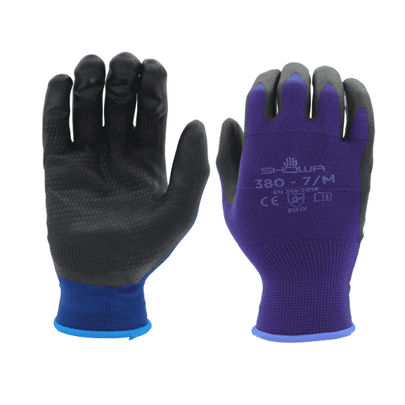 SHOWA Atlas 380 General Purpose Work Gloves, Patented Waffle Pattern, Foamed Nitrile Palm Coated, Medium
