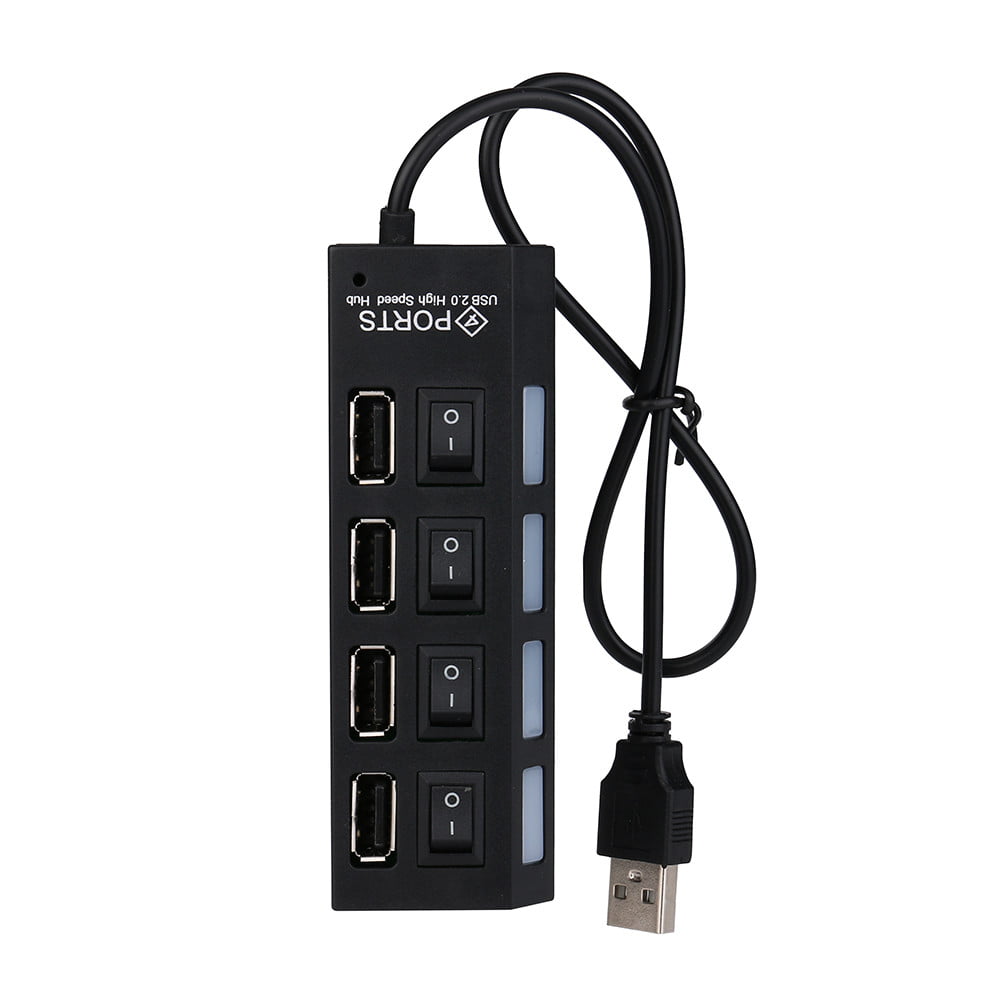 4 Port USB High Speed Hub With 5V-2A AC/DC Power Adapter Black 480 Mbps USB 2.0 