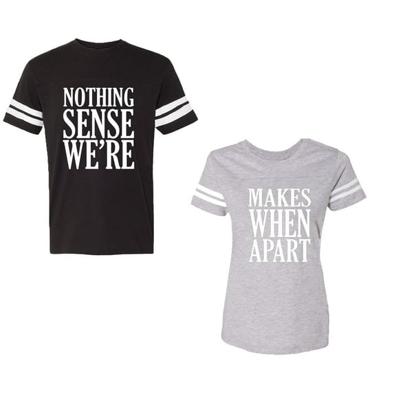 Nothing Sense Makes When Apart Unisex Couple Matching Cotton Jersey style T-Shirt Contrasting stripes on sleeves (Men Black / Women Heather) (Men XL / Women S)