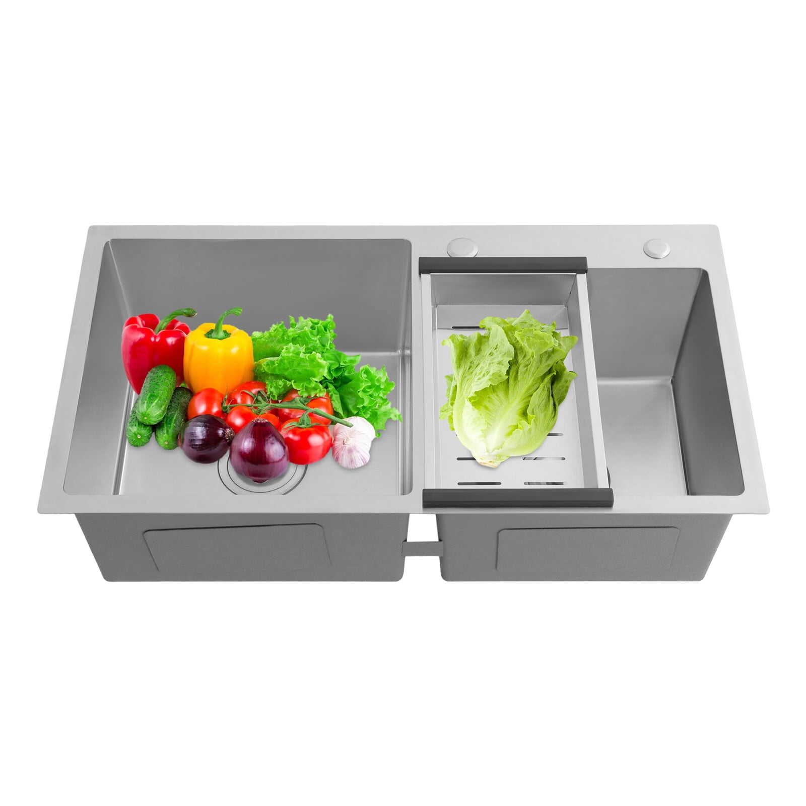 Rectangle Kitchen Sink, Stainless Steel Sink Bowl with Drainage Filters and Drain Basket, Double Bowl Design, Large Capacity, Free Strainer Waste, Silver (78 x 43cm)