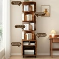 thumbnail image 4 of LUMAMIN 5 Tier Rotating Bookshelf with Wheels, 360 ° Display Corner Spinning Bookcase Tower with Cabinet, Narrow Wood Tall Floor Standing Swivel Book Shelf, Walnut, 4 of 11