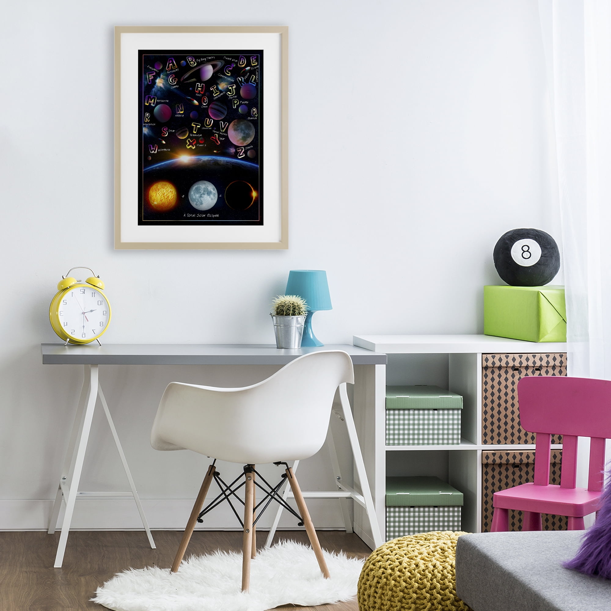 Educational Astronomy Alphabet Birch Framed Print Under Glass, design by Ali Chris