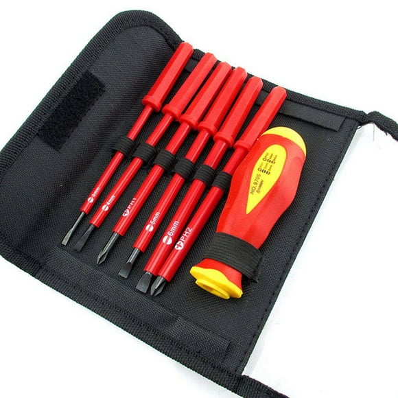 7pcs Insulated Screwdriver Set Electrician Screwdrivers Rustproof CR-V Driver for Easy Installment Slotted 1000V Wear-resistant Hand Tools