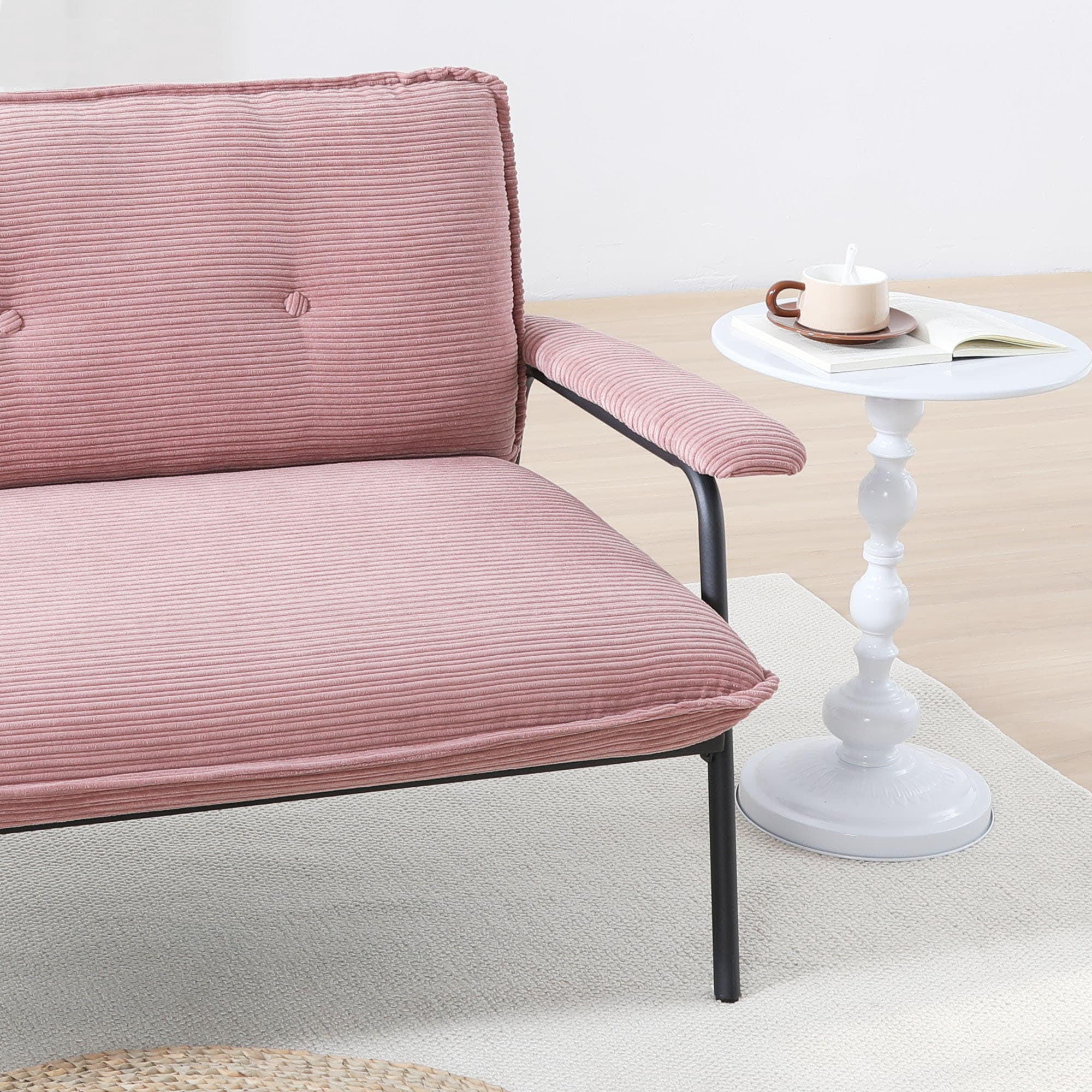 MAYEERTY 53in Sofa Couch Corduroy Loveseat for Small Apartment, Metal Frame, Pink