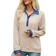 thumbnail image 5 of Wevis Women's Denim Collar Knit Sweater, Long Sleeve Henley Button Down Autumn Blouse, Casual Loose Fall Pullover Tops, 5 of 7