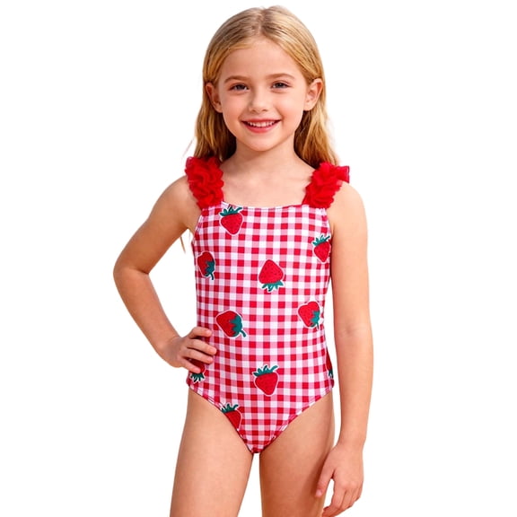 Edvintorg Kids Bathing Suits Girls Cute Graphic Sleeveless Swimwear One Piece Swimsuit Girls Tummy Control Size 4-8