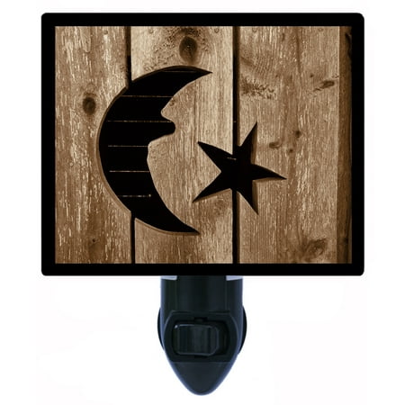 

Decorative Photo Night Light Plus One Extra Free Switchable Insert. 4 Watt Bulb. Image Title: Outhouse Moon. Light Comes with Extra Bulb.