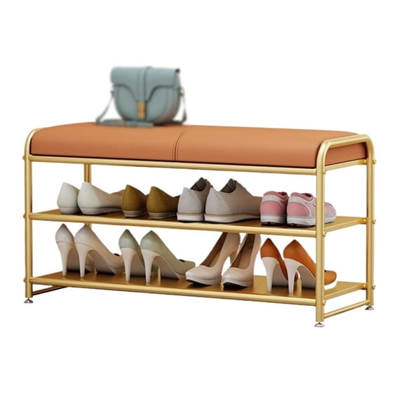 2 Tier Shoe Storage Bench with Cushion for Entryway and Hallway