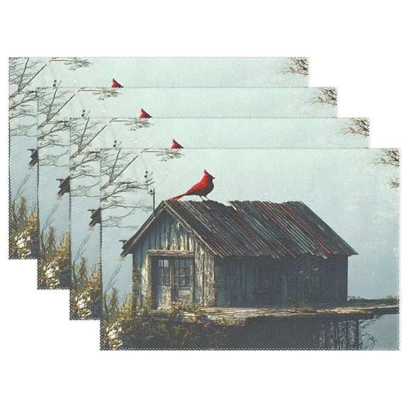 Ryvnso Placemats Set of 4 A Red Bird on Vintage Roof Dining Mats Heat-Resistant Non-Slip Washable Table Mat