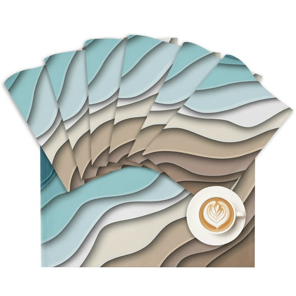 Placemat Teal Blue Modern Geometric Placemats for Dining Table Turquoise Brown Abstract Ocean Wave Washable Table Mats for Party Kitchen Dining Decoration