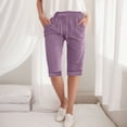 thumbnail image 2 of LIIPEE Women Pants Casual Solid Color Straight Leg Drawstring Linen Knee Length Pants With Pockets Ladies Comfortable Breathable Soft Daily Trousers,Light Purple,L, 2 of 4