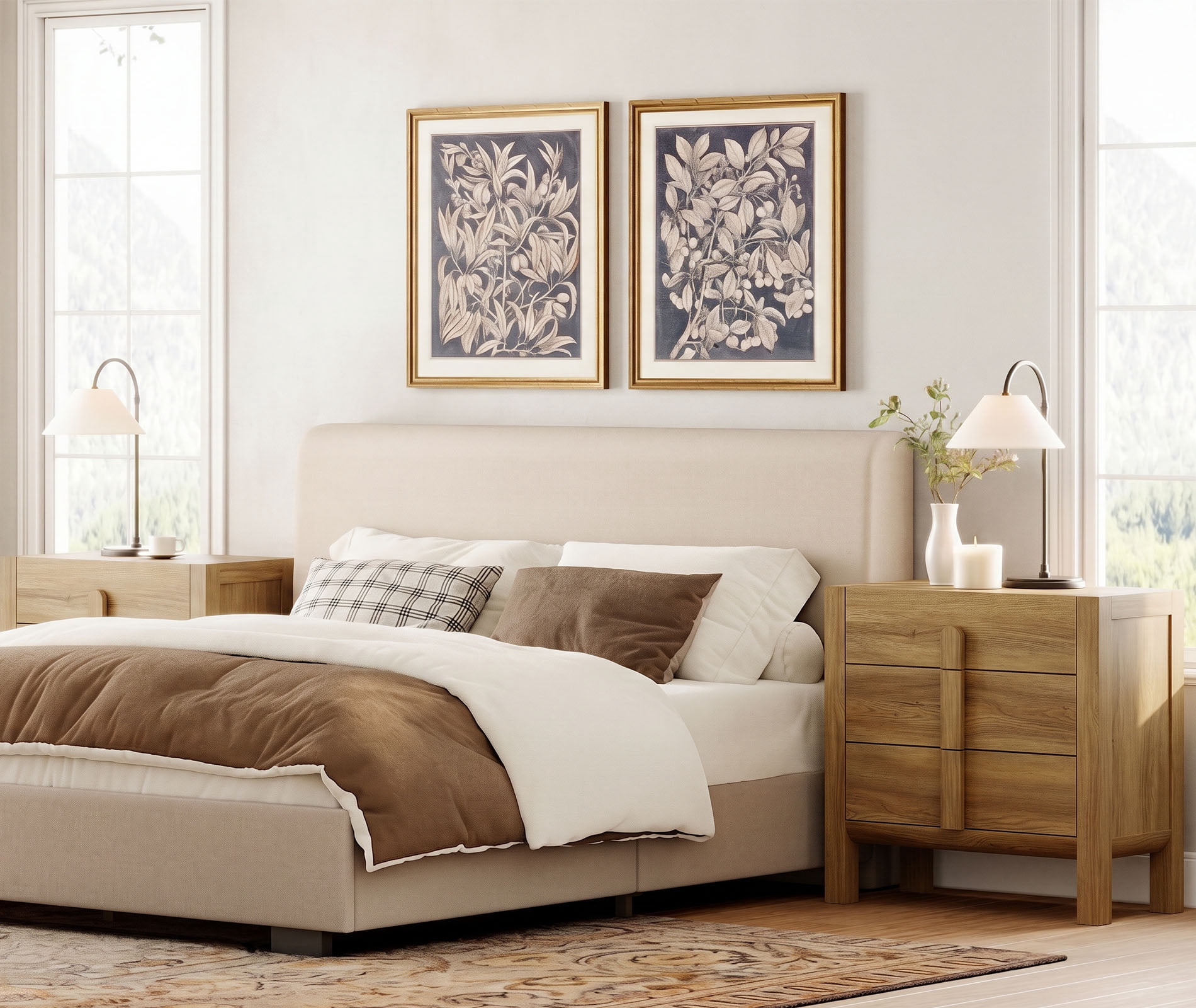 Mid-Century Modern Nightstand Set of 2, 31.5" Large End Table with 3 Drawers ,, Wooden Bedside Table Storage Cabinet for Bedroom, Living Room,Entryway