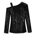 thumbnail image 4 of Womens Sparkle Top 2026 Spring Fashionable Long Sleeve Off Shouder Strappy Sequin T Shirts Going out Tops Rave Outfits, 4 of 4