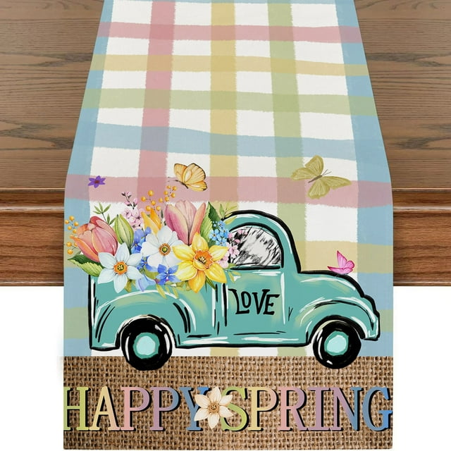 BKER Drapeau de Table Œuf de Pâques Centre de Table Thème de Pâques Décoration Salle à Manger Rêve Créatif Drapeau de Table Œuf de Pâques Lin