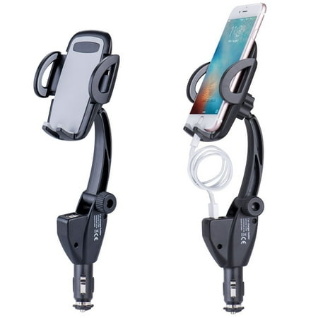 EEEKit Dual USB Car Charger Holder Mount w/ Cigarette Lighter for Cell Phone iPhone 7 6 6 Plus Samsung Galaxy S7 S6