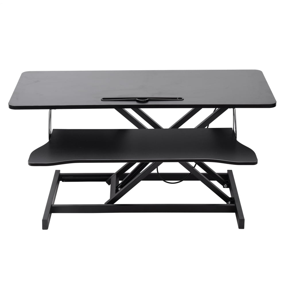 Spacious 38-inch Standing Desk Converter with Keyboard Tray - Holds 2 Monitors, Manual Pneumatic Lift